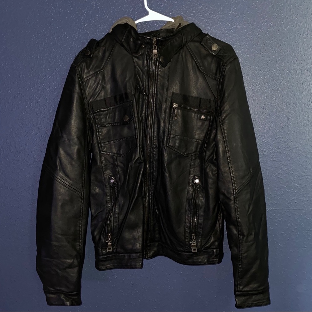 Polyester Hooded Leather Jacket